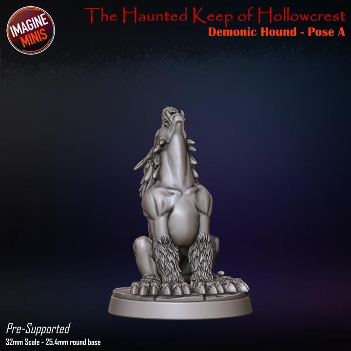 Demon Hound, 4 Poses - 32mm Scale, Large Creature - Unpainted Miniature