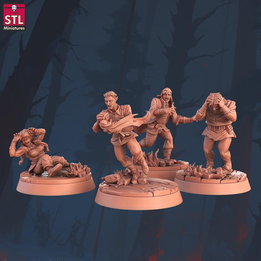 Panicked Villagers - 32mm Scale - Unpainted Miniature