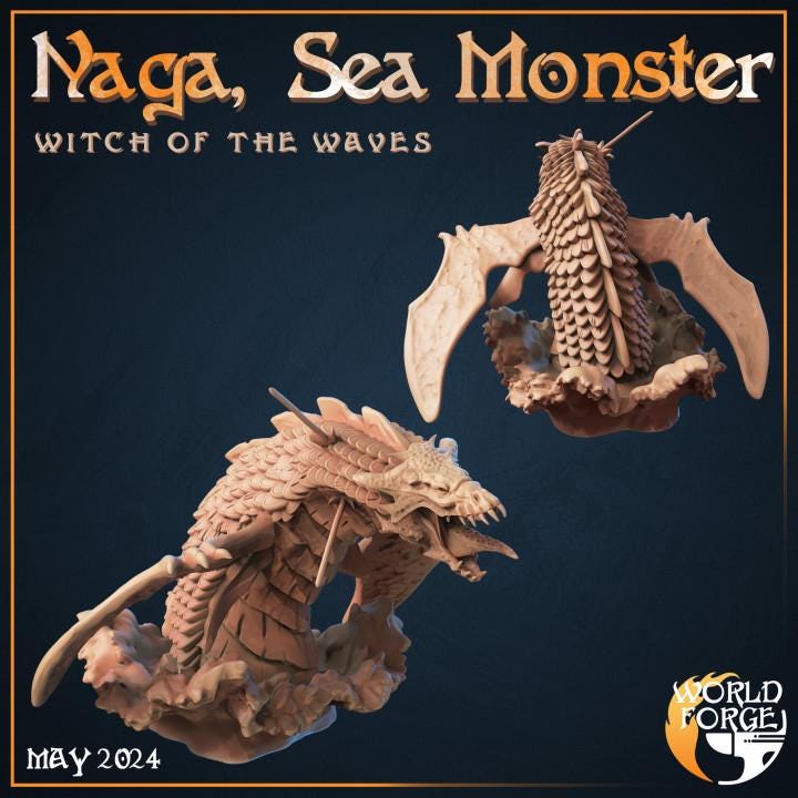 Naga, Sea Monster - 32mm Scale - Unpainted Miniature