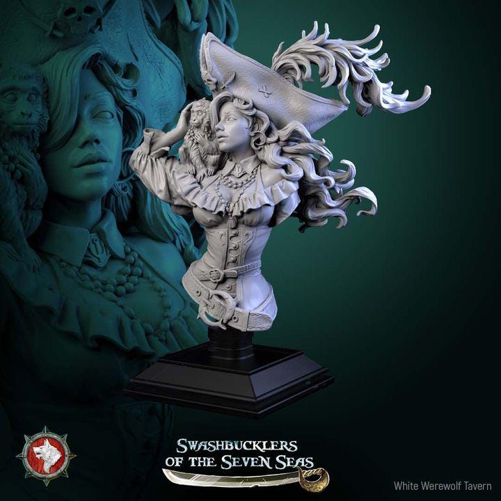Elisa Stormbreaker, Female Pirate Captain - Unpainted Miniature Bust
