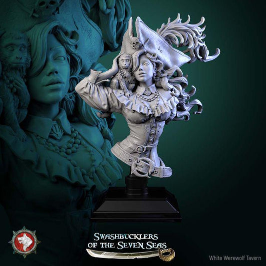 Elisa Stormbreaker, Female Pirate Captain - Unpainted Miniature Bust