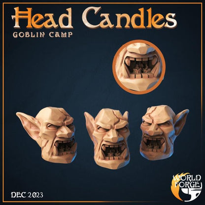 Head Candles, Set of 3, Goblin Camp Collection - Unpainted Miniature