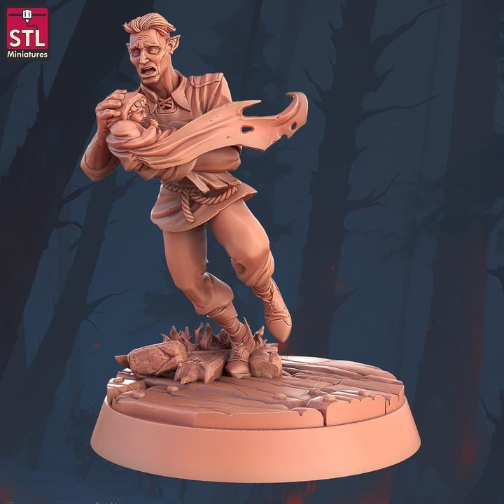 Panicked Villagers - 32mm Scale - Unpainted Miniature