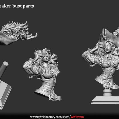 Elisa Stormbreaker, Female Pirate Captain - Unpainted Miniature Bust