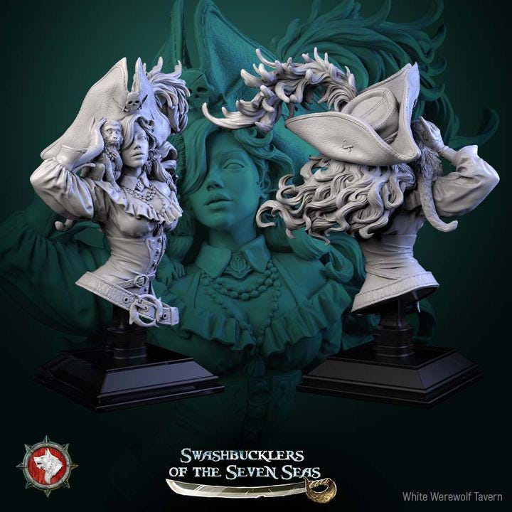 Elisa Stormbreaker, Female Pirate Captain - Unpainted Miniature Bust