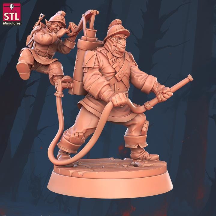 Firefighters Set - 32mm Scale - Unpainted Miniature