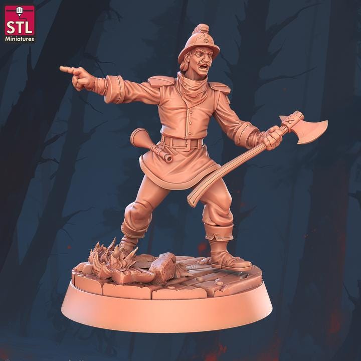 Firefighters Set - 32mm Scale - Unpainted Miniature