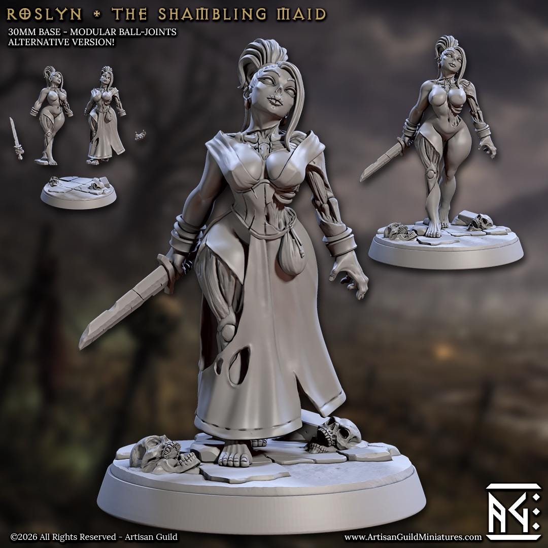 Roslyn, the Shambling Maid - Pinup - March of the Zombie Walkers - Unpainted Miniature