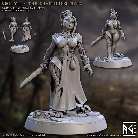 Roslyn, the Shambling Maid - Pinup - March of the Zombie Walkers - Unpainted Miniature
