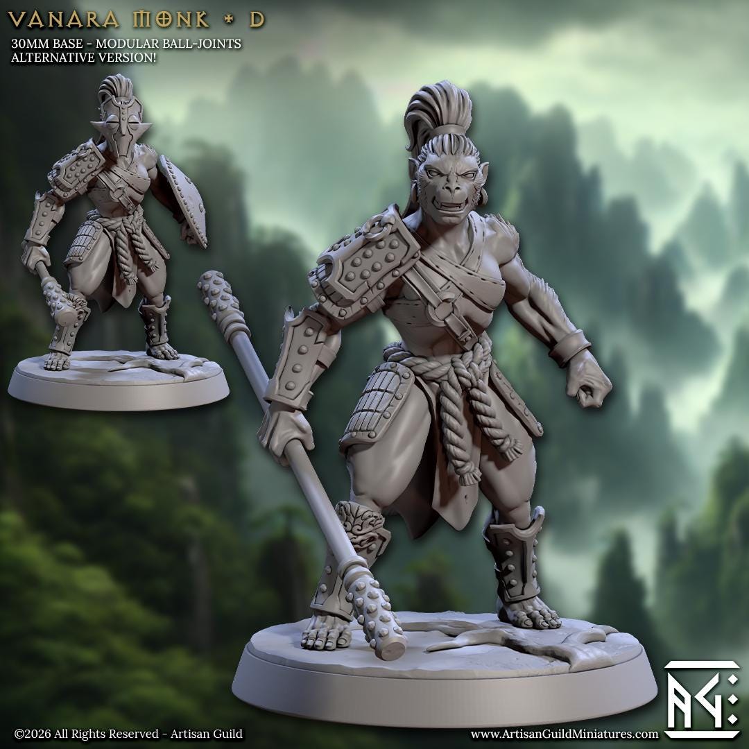 Monkeyfolk Warrior, Pose D - Vanara Monks - Unpainted Miniature
