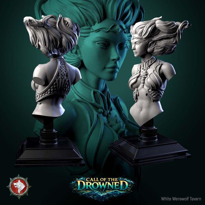 Mermaid - Unpainted Miniature Bust