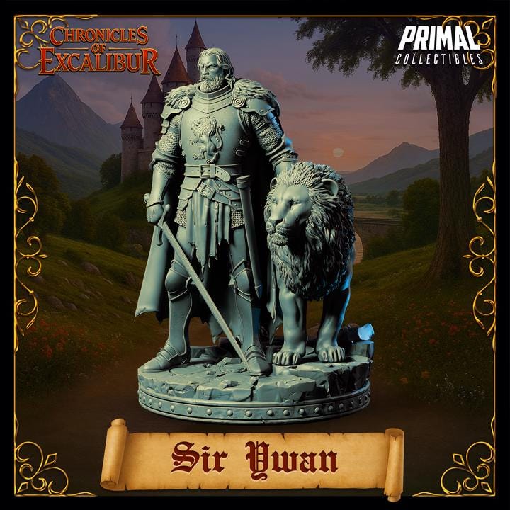 Knight with Lion, Sir Ywan- Chronicles of Excalibur - Unpainted Miniature