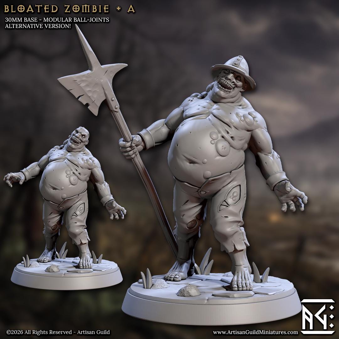 Bloated Zombie, Pose A - Unpainted Miniature
