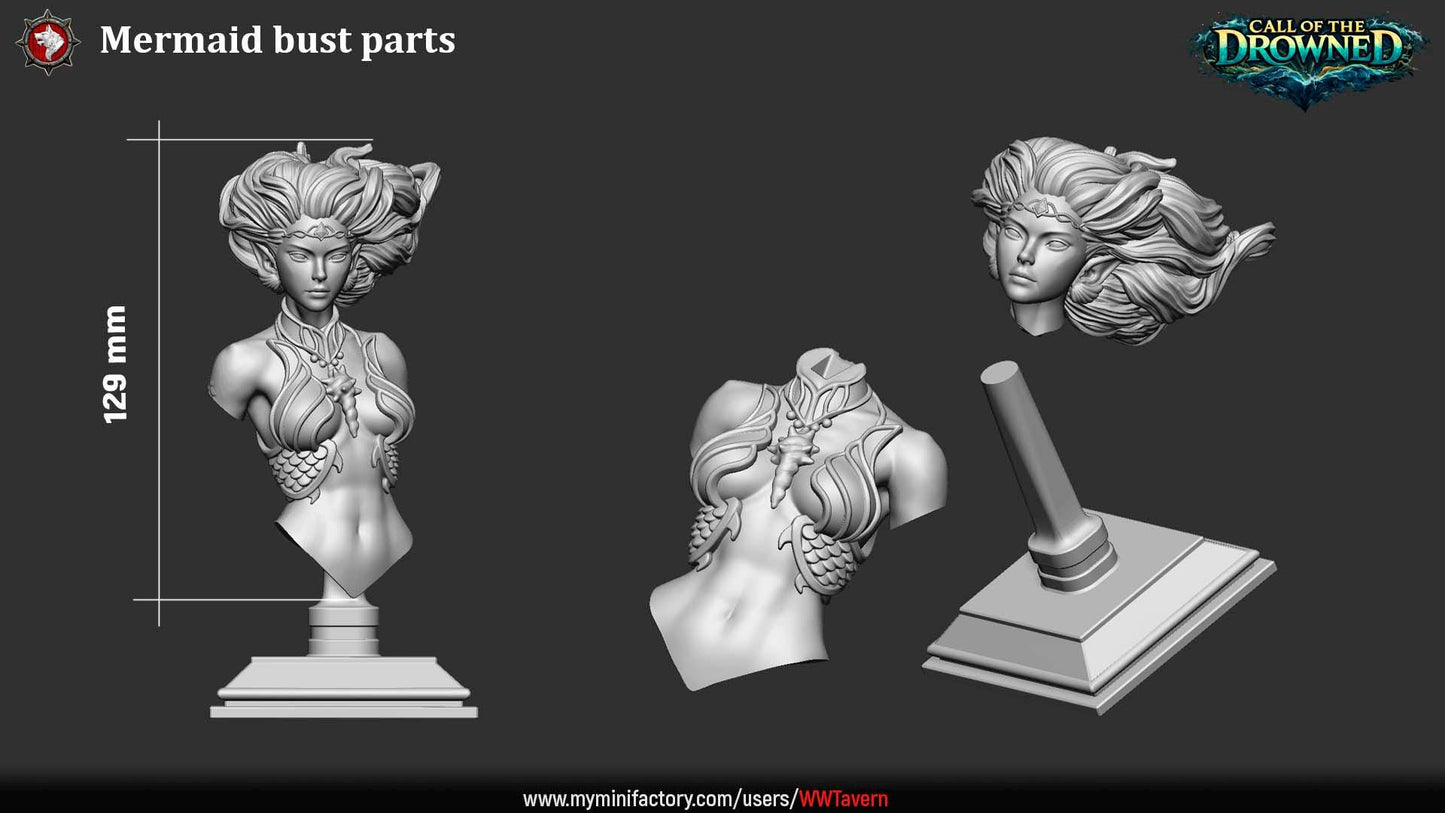 Mermaid - Unpainted Miniature Bust