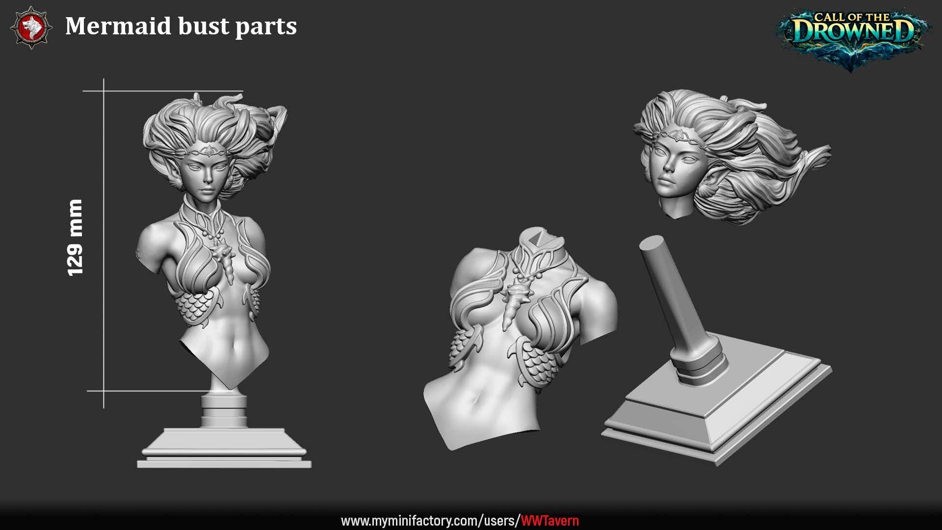Mermaid - Unpainted Miniature Bust