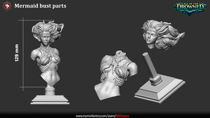 Mermaid - Unpainted Miniature Bust