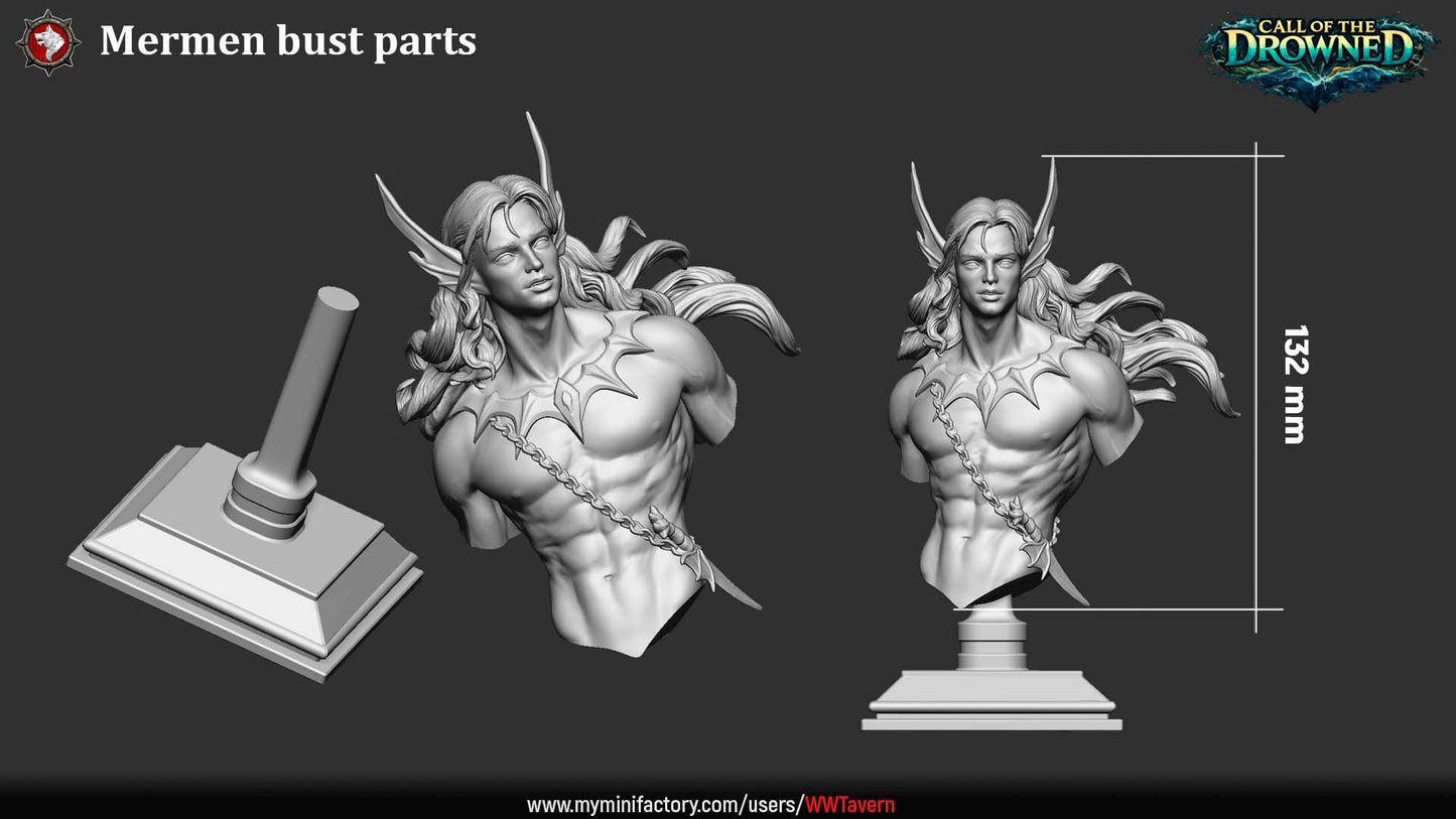 Merman - Unpainted Miniature Bust