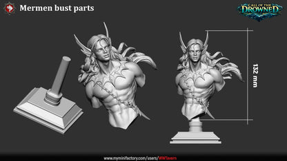 Merman - Unpainted Miniature Bust