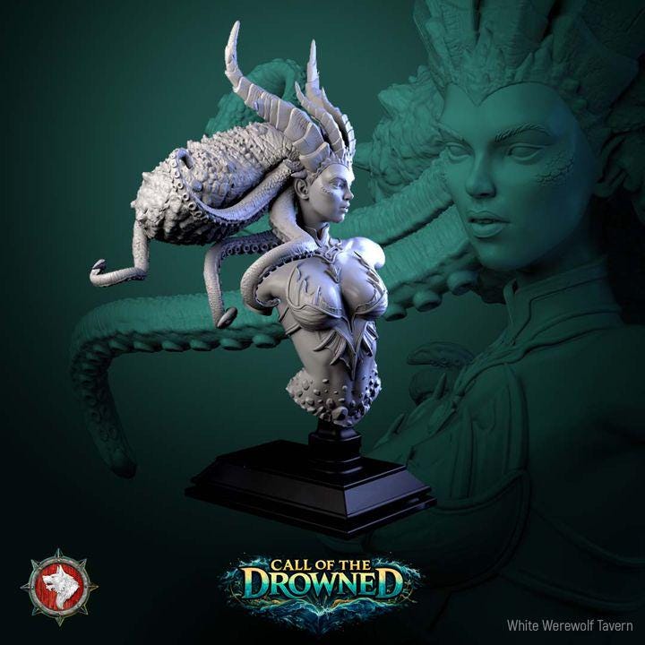 The Drowned Mother, Mermaid Matriarch - Unpainted Miniature Bust