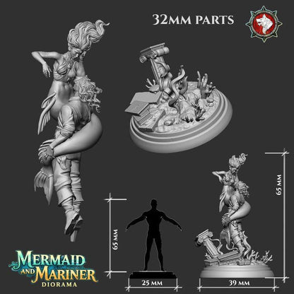 Mermaid & Mariner Diorama - Unpainted Miniature