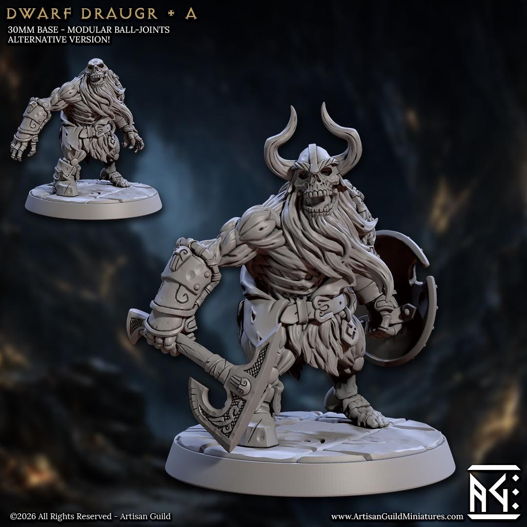 Undead Dwarf, Draugr Pose A - Curse of Goldvein - Unpainted Miniature