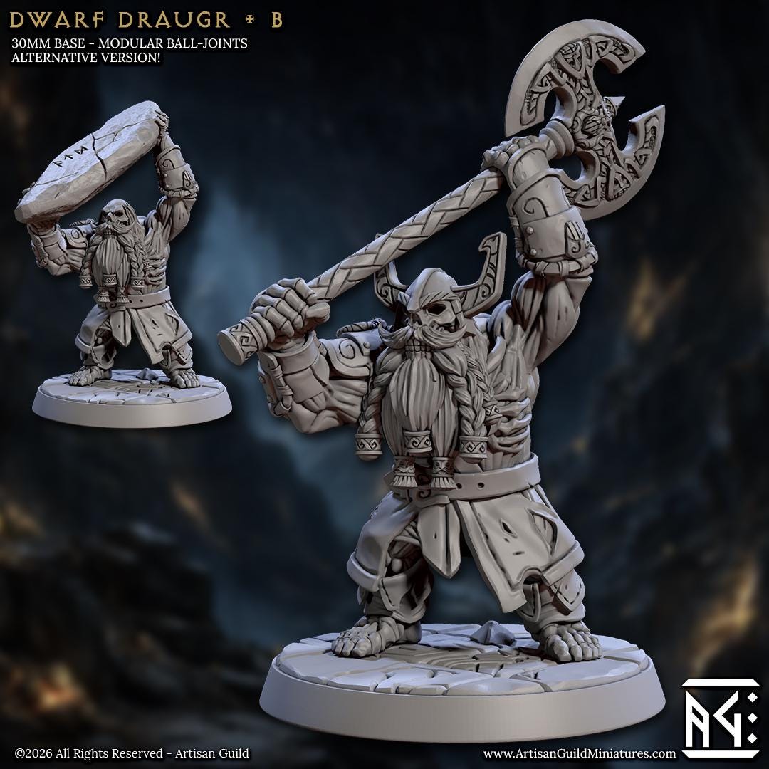 Undead Dwarf, Draugr Pose B - Curse of Goldvein - Unpainted Miniature