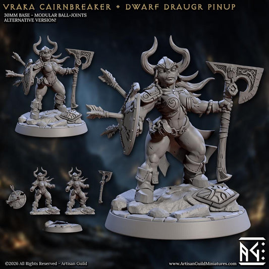 Vraka Cairnbreaker, Undead Dwarf, Pinup - Curse of Goldvein - Unpainted Miniature