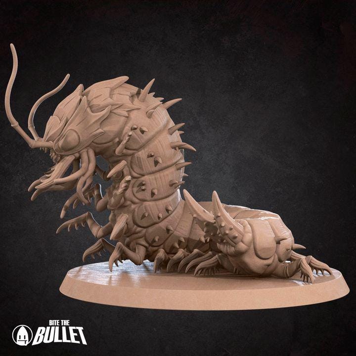 Carrion Crawler, Worm Monster - 32mm, 35mm Scale - Unpainted Miniature