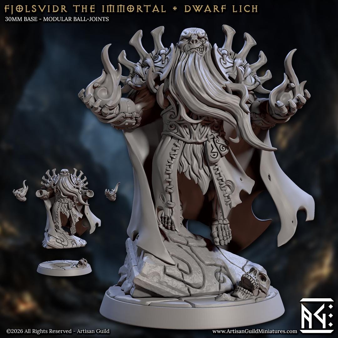 Dwarf Lich, Fjolsvidr the Immortal - Curse of Goldvein - Unpainted Miniature