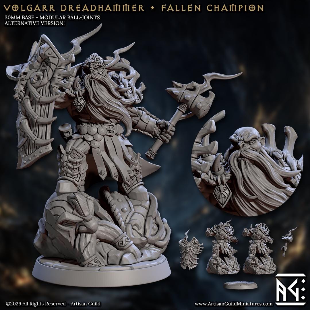 Volgarr Dreadhammer, Fallen Champion - Curse of Goldvein - Unpainted Miniature