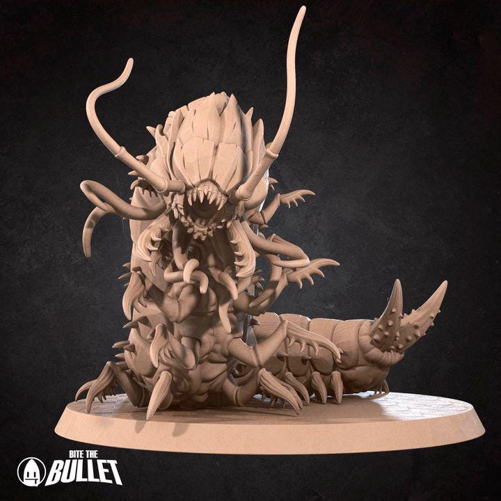 Carrion Crawler, Worm Monster - 32mm, 35mm Scale - Unpainted Miniature