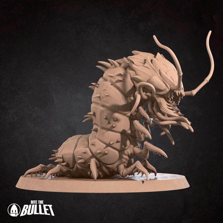 Carrion Crawler, Worm Monster - 32mm, 35mm Scale - Unpainted Miniature