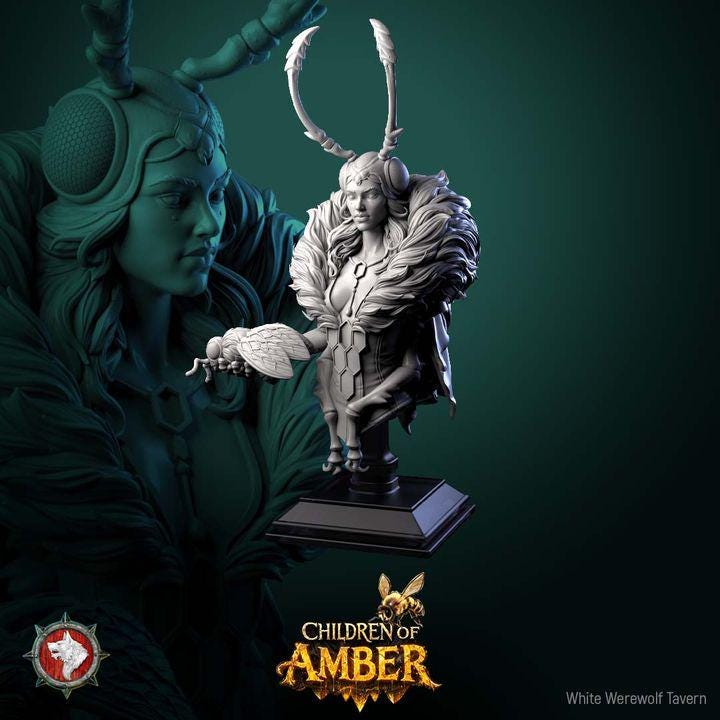 Amber Queen, Bug Woman - Unpainted Miniature Bust