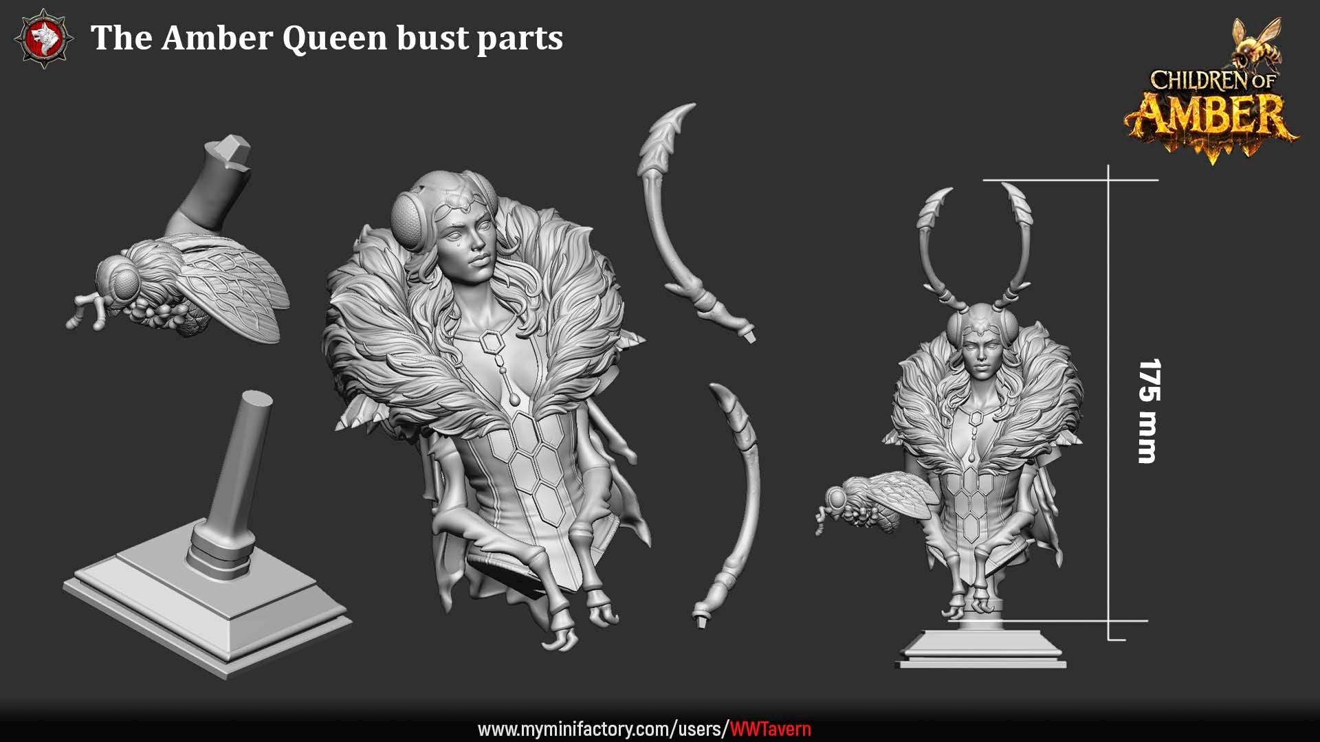 Amber Queen, Bug Woman - Unpainted Miniature Bust