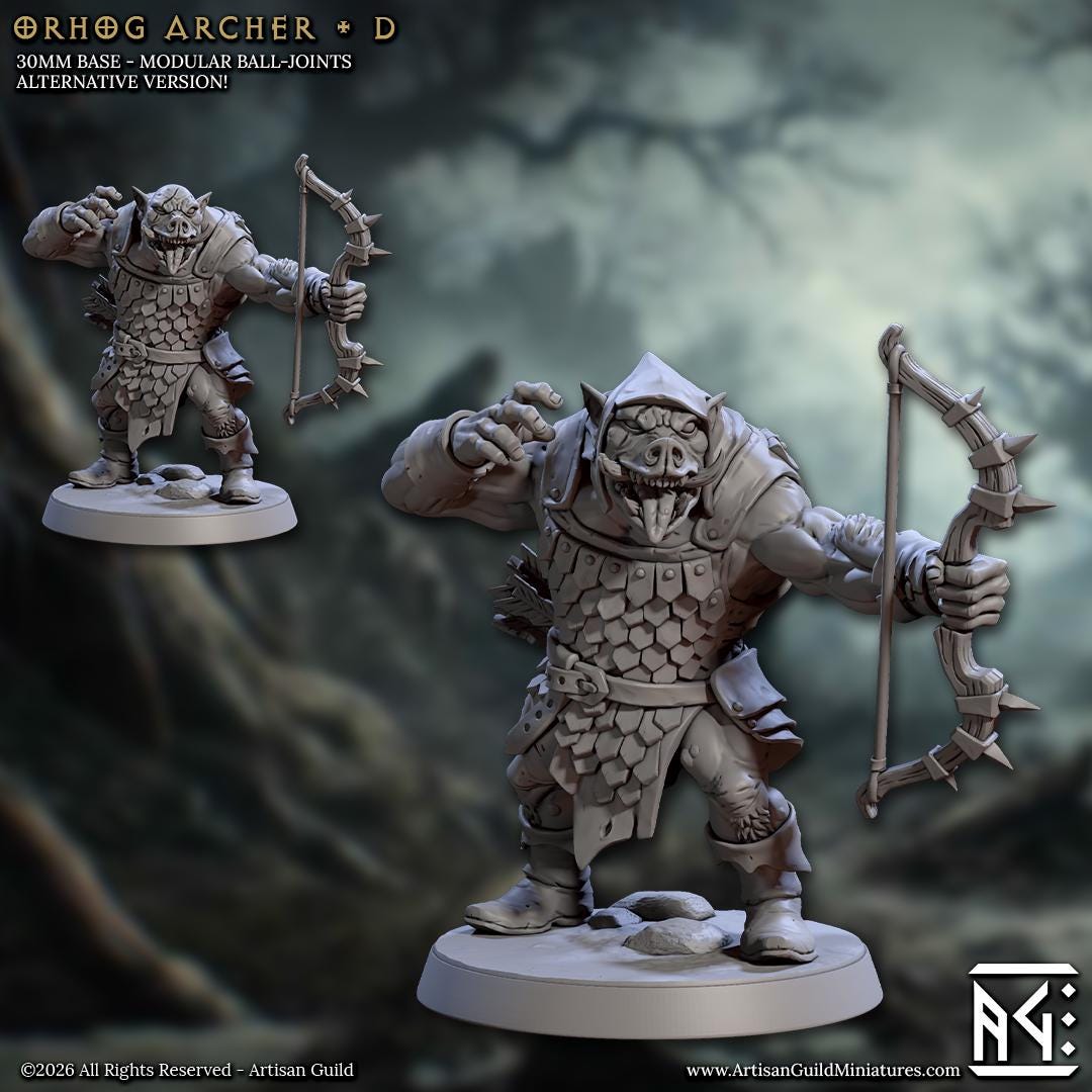 Orhog Archer, Pose D - Orc Pig Warband - Unpainted Miniature