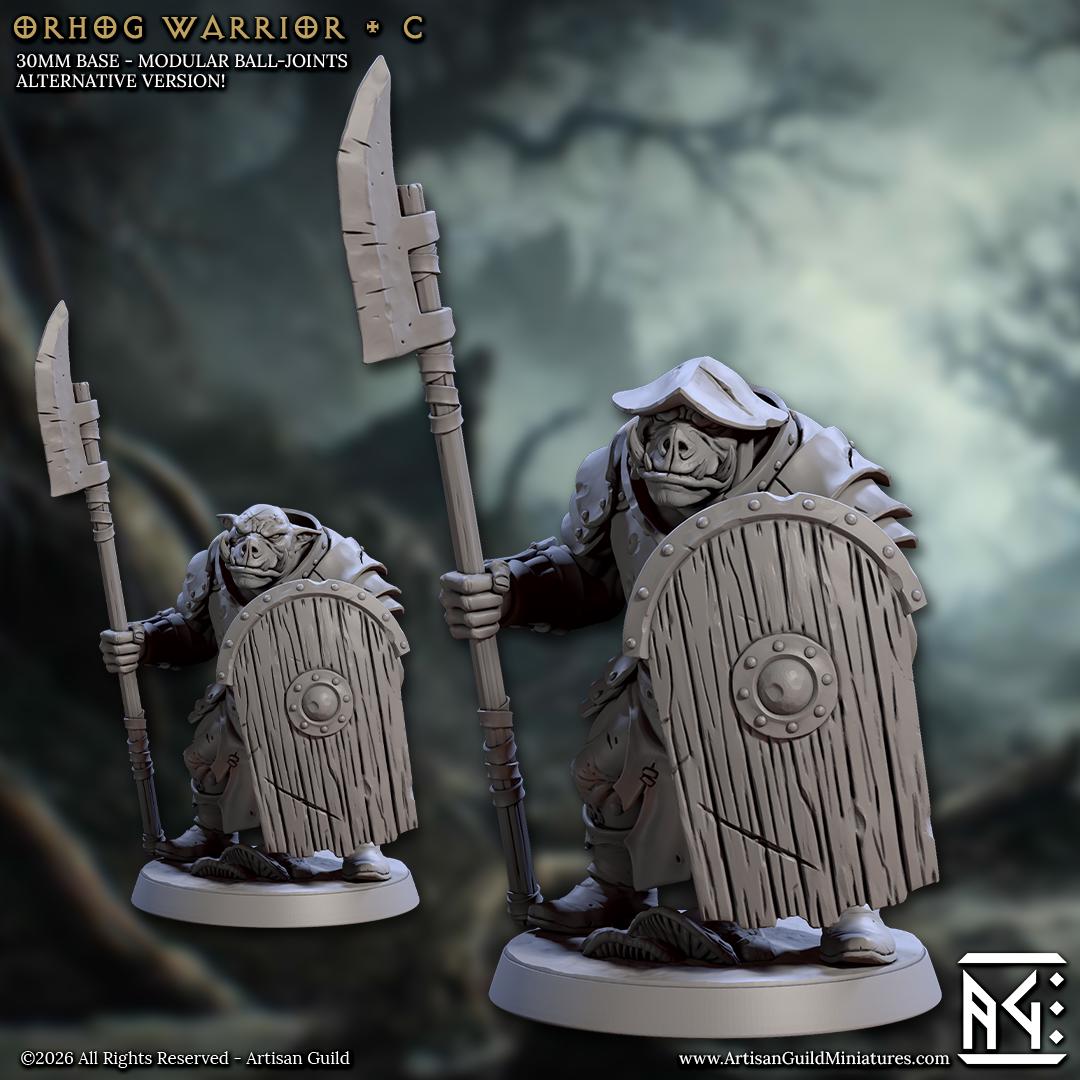 Orhog Warrior, Pose C - Orc Pig Warband - Unpainted Miniature