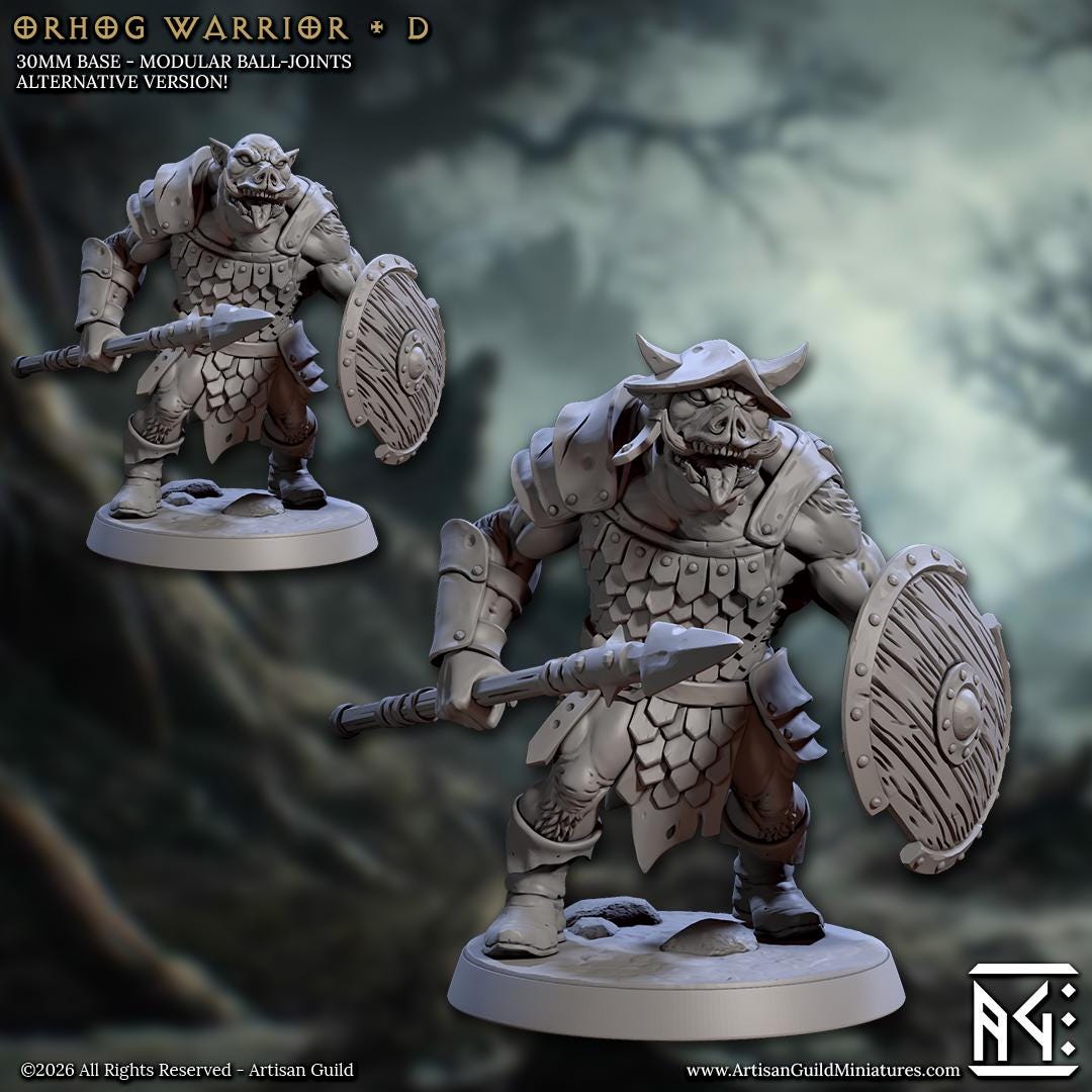 Orhog Warrior, Pose D - Orc Pig Warband - Unpainted Miniature