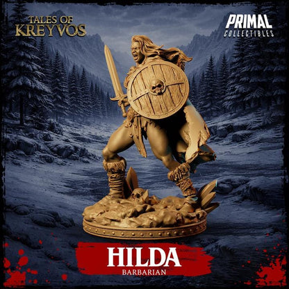 Hilda, Female Barbarian - Tales of Kreyvos - Unpainted Miniature
