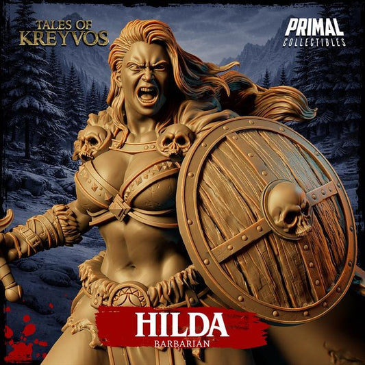 Hilda, Female Barbarian - Tales of Kreyvos - Unpainted Miniature