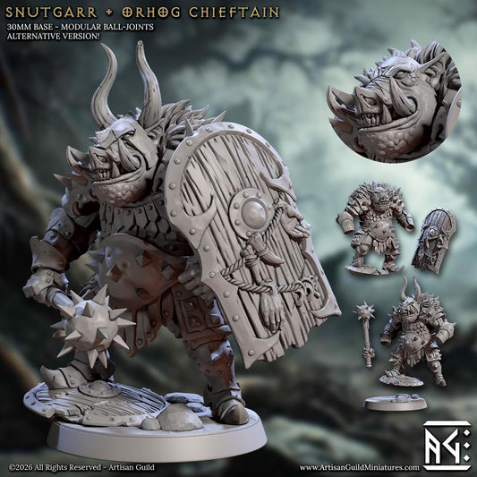Chieftain Snutgaar - Orhog, Orc Pig Warband - Unpainted Miniature
