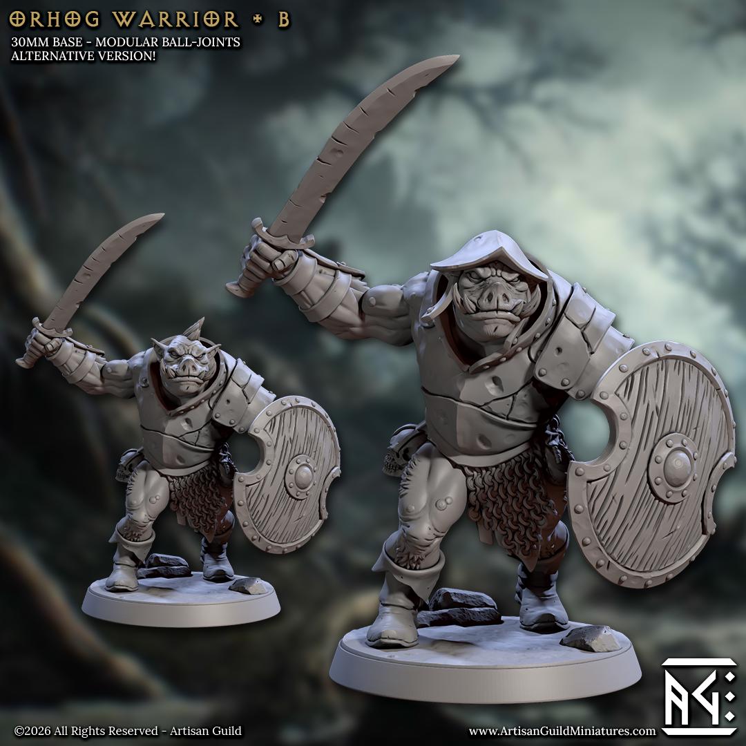 Orhog Warrior, Pose A - Orc Pig Warband - Unpainted Miniature
