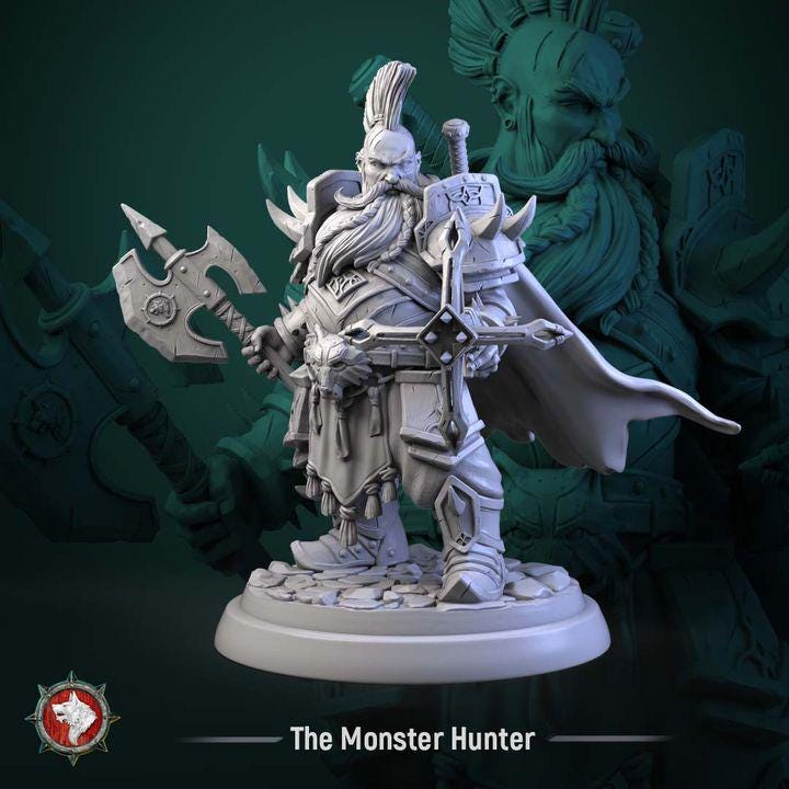 Dwarven Monster Hunter - Unpainted Miniature
