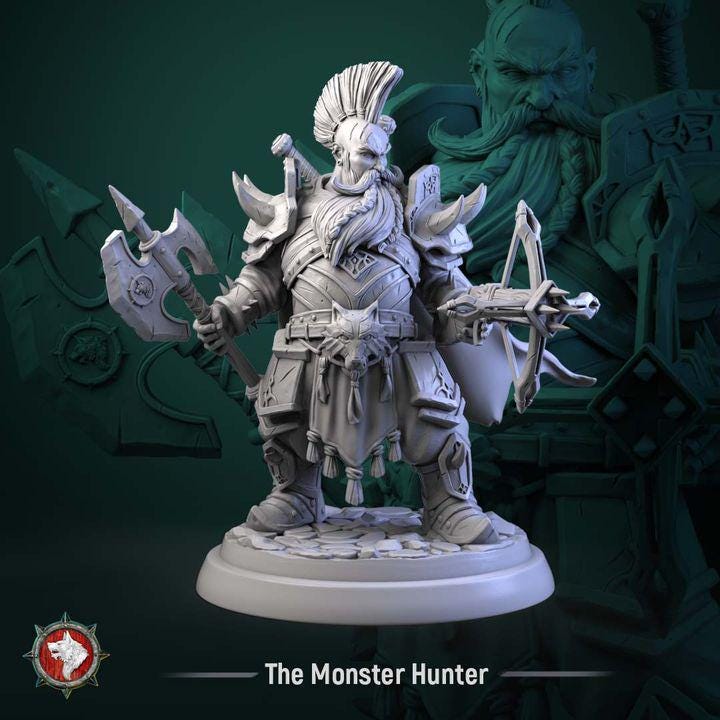 Dwarven Monster Hunter - Unpainted Miniature