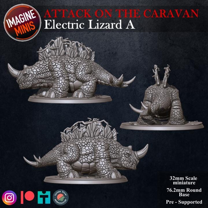 Electric Lizard, 4 Poses - Unpainted Miniature