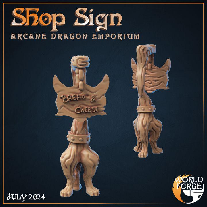 Shop Sign - Arcane Dragon Emporium - 32mm Scale - Unpainted Miniature
