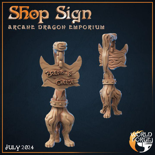 Shop Sign - Arcane Dragon Emporium - 32mm Scale - Unpainted Miniature