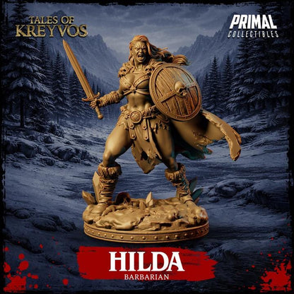 Hilda, Female Barbarian - Tales of Kreyvos - Unpainted Miniature