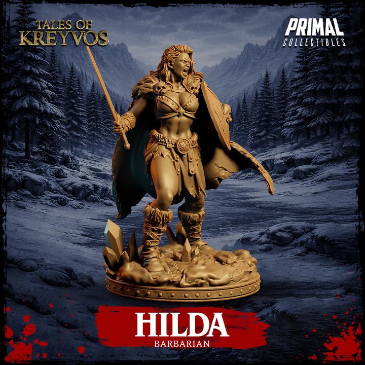 Hilda, Female Barbarian - Tales of Kreyvos - Unpainted Miniature