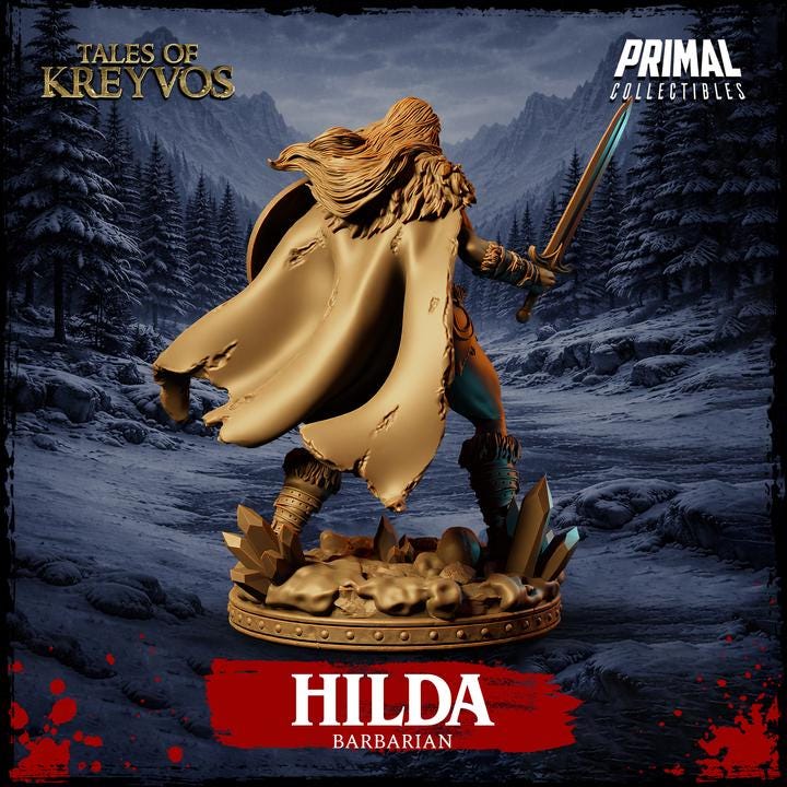 Hilda, Female Barbarian - Tales of Kreyvos - Unpainted Miniature