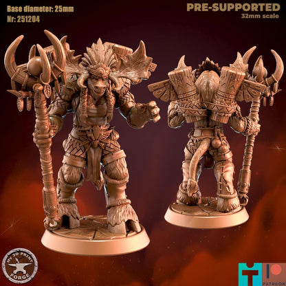 Mountain Minotaur Female Caster - 32mm Scale - Unpainted Miniature